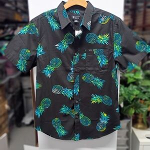 Matix Black Shirt with Blue and Green Pineapple Print